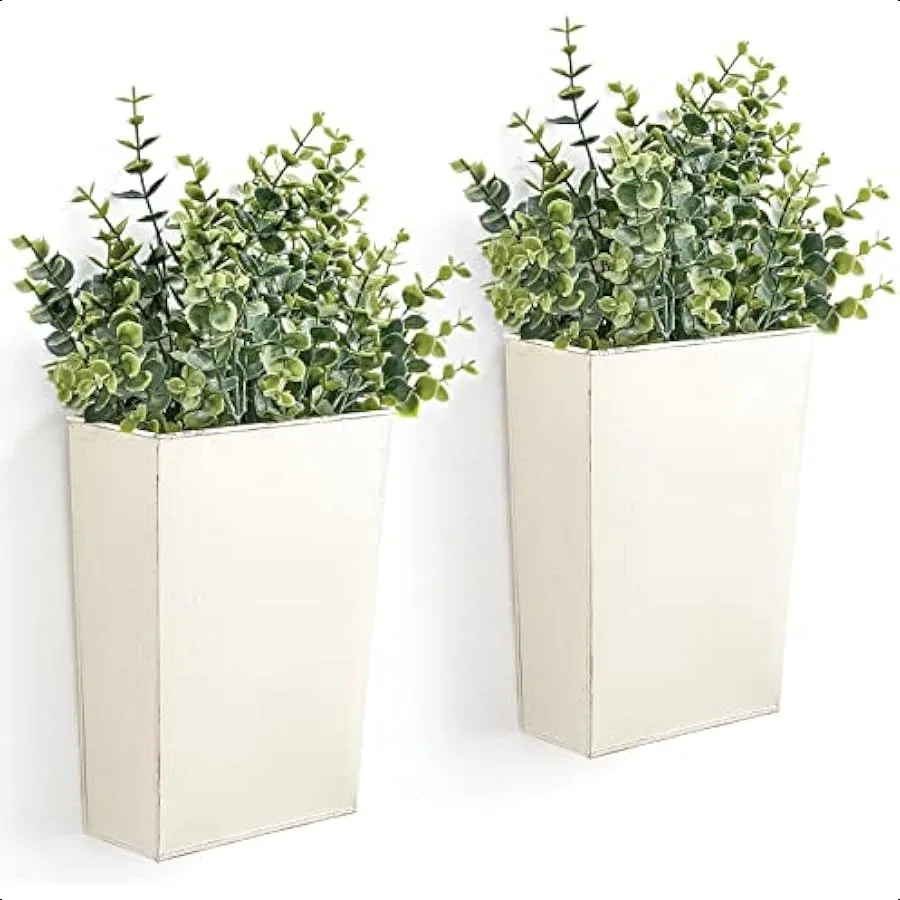 

2 Packs Metal Wall Planter Vases with Artificial Plants Farmhouse Wall Hanging Decor Flowers Holder for Country Rustic Home Bed