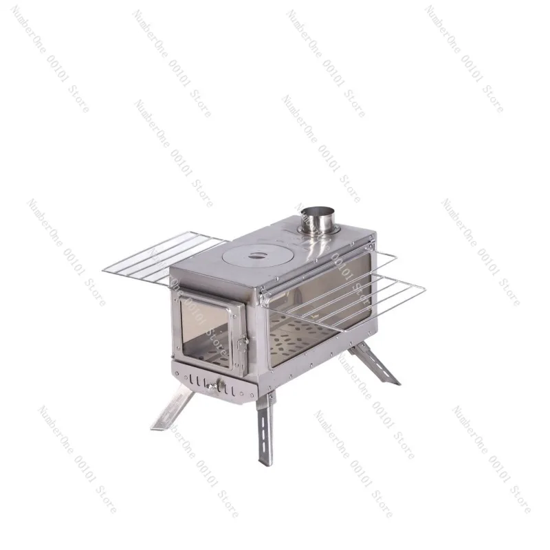Outdoor portable wood stove, square thickened camping stove
