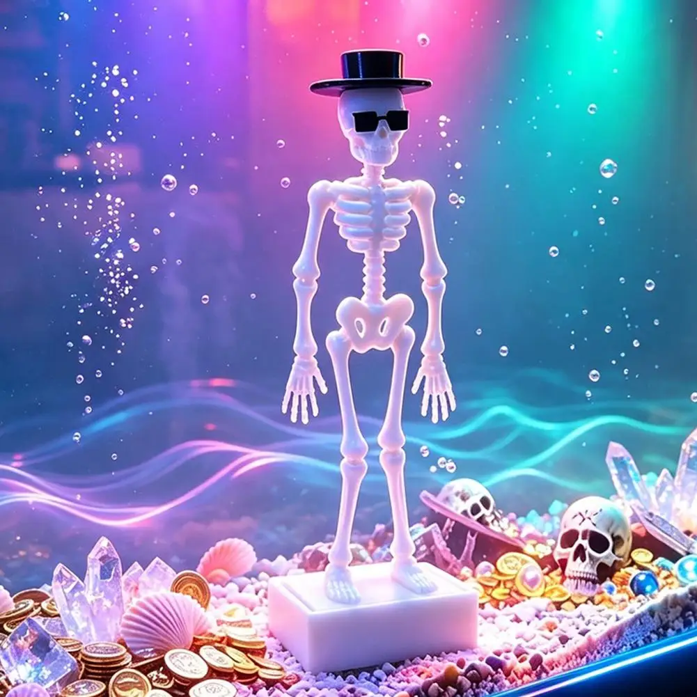 Dancing Skeleton Aquarium Bubbler with Adjustable Air Flow, Underwater 3D Printed Air Powered Moving Skull for Fish Tank