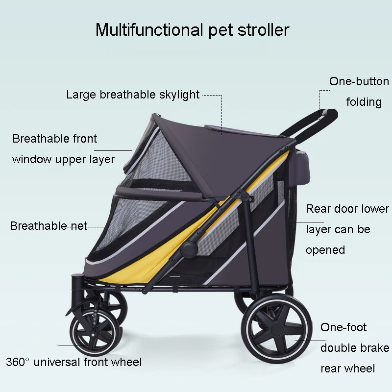 Hello Baby Dog Stroller Lightweight Llightweight Folding Stroller For Pet Dog Pull Cart Large Space Load-bearing 60KG Pet Travel