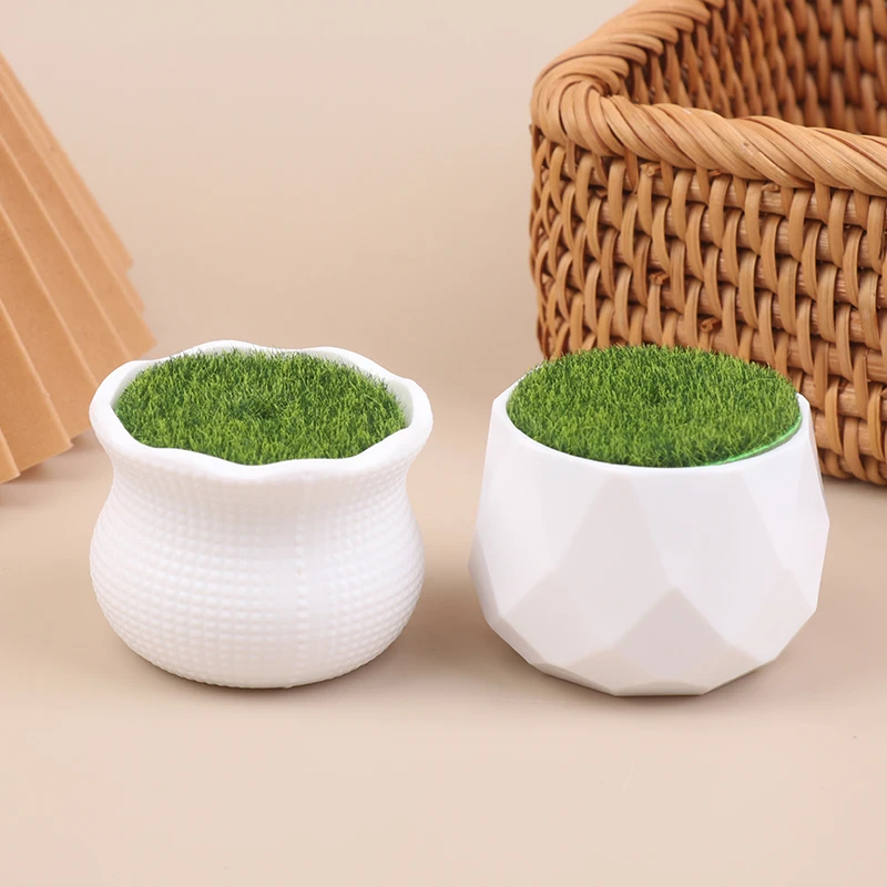 5Pcs  Plastic Thick Plants Flower Pot Home Garden Decorations Flower Pot Round Planters With Artificial Lawn Vase White