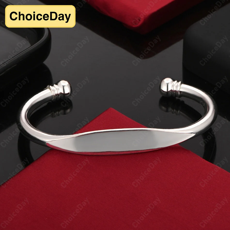 

ChoiceDay 925 Sterling Silver Exquisite Simple Smooth Open Bracelet Women's Party Jewelry Hip Hop Accessories