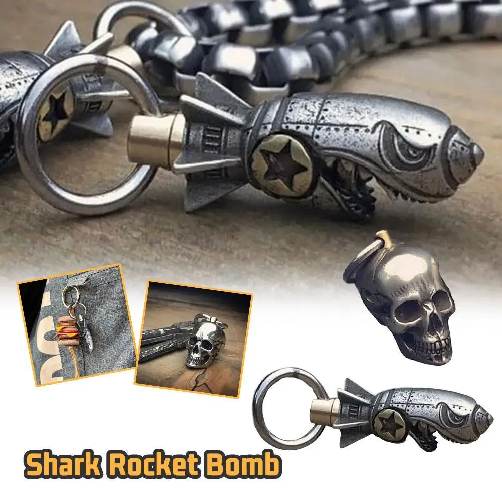 Shark Rocket Bomb Keychain Hand Metal Fun Cool Bottle Opener Keychain Decoration  Shark Rocket Bomb Keychain