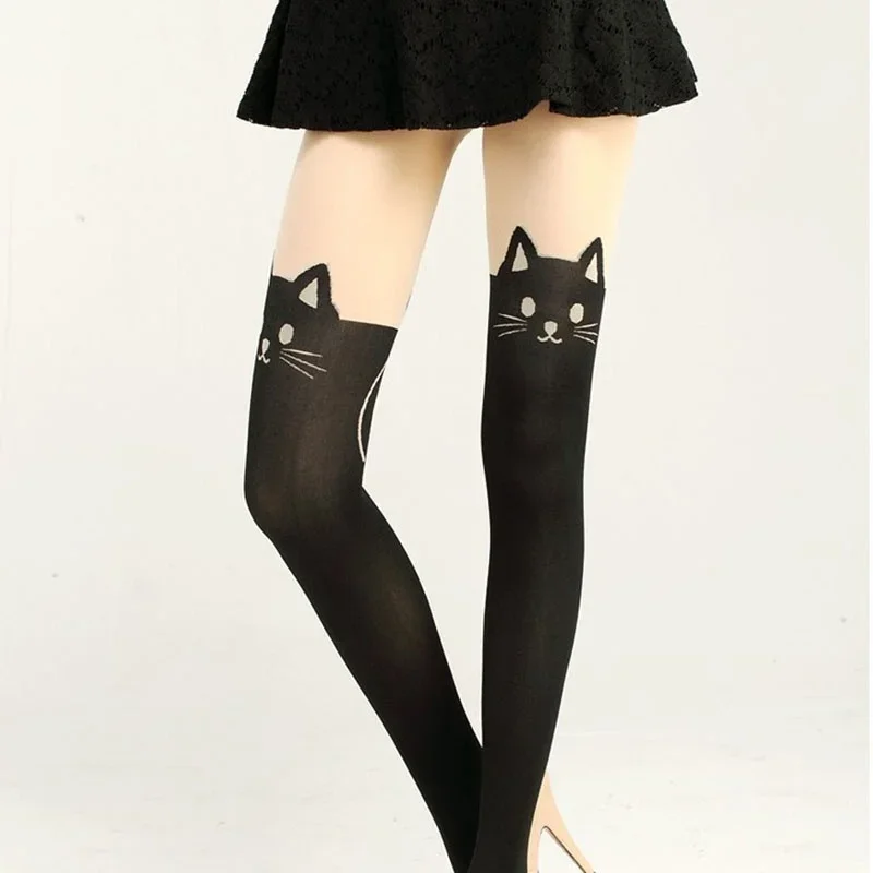 2026 New Women Cute Black Cat Printed High Socks Cotton Warm Over Knee Socks Casual Comfortable Thigh Socks For Daily Wear