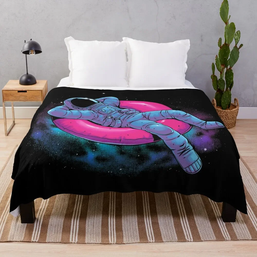 Cartoon Astronaut Flannel Throw Blanket Out Space Star Theme Blanket King Queen Size for Bed Sofa Couch Lightweight Soft Gift