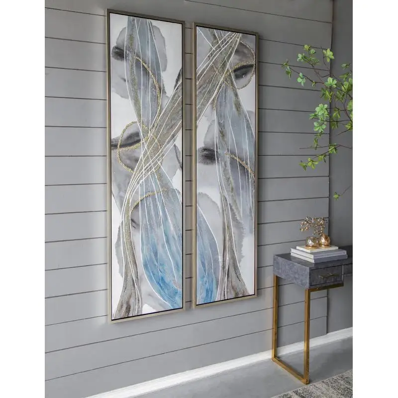 مجموعة من لوحتين زيتية تجريدية حديثة، فن جداري ممدود لغرفة المعيشة، غرفة الطعام، غرفة النوم، المكتب، المدخل، 20 بوصة × 71 #5