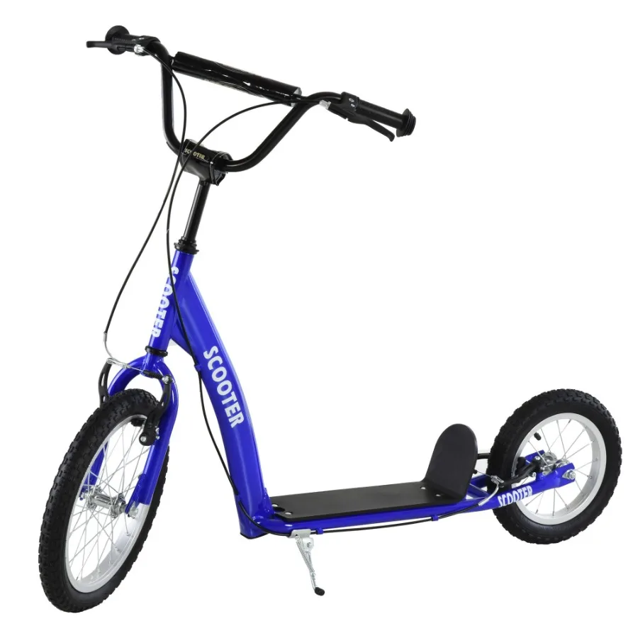 Aosom Youth Scooter Kick Scooter para 5+ con manillar ajustable 16 frenos dobles delanteros y 12 traseros ruedas inflables azul