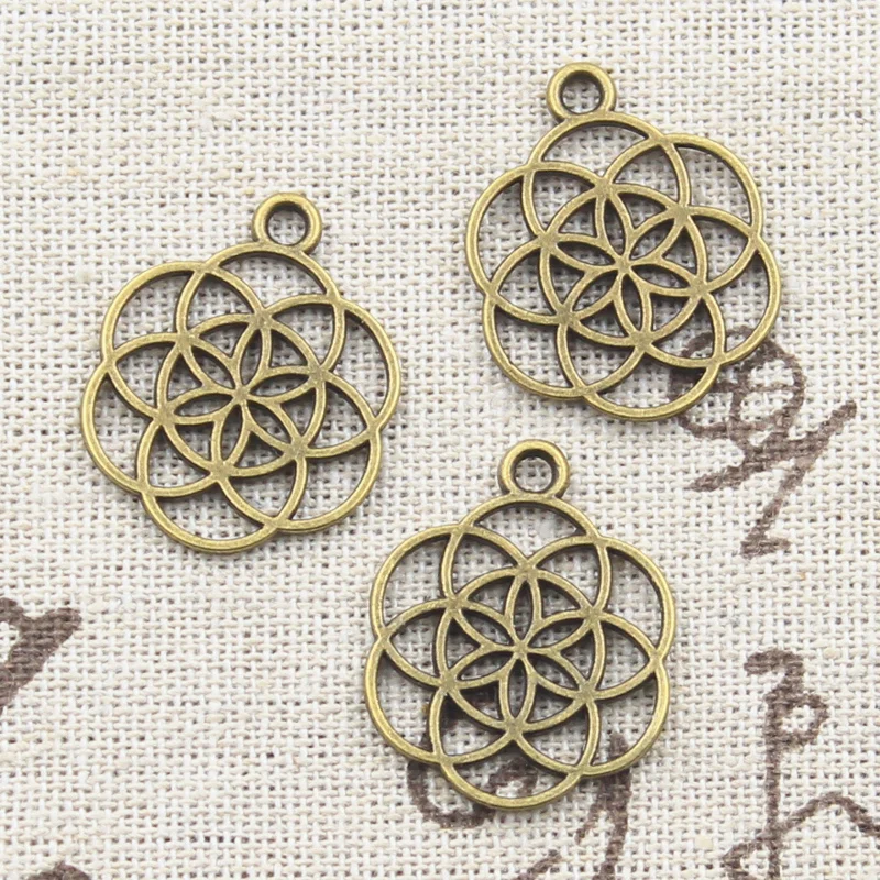 15pcs Charms Flower Of Life Yoga 25x20mm Antique Bronze Silver Color Pendants Making DIY Handmade Tibetan Finding Jewelry