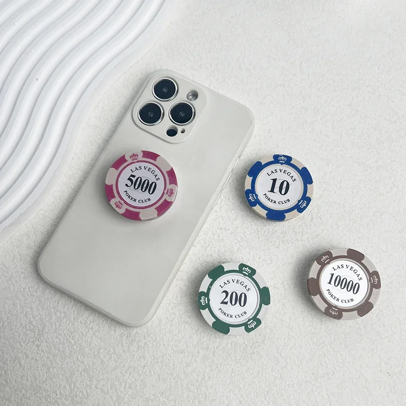 Texas Hold \'em Lucky Chips Coin Phone Holder Creative Foldable Socket Phone Grip Card Lover Lazy Ring Phone Stand