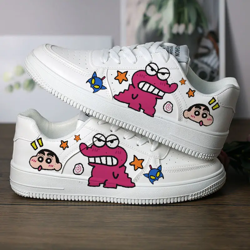 NEW Kawaii Crayon Shin-Chan Skate Shoes Cartoon Anime Lightweight Casual Fashion Low-Top Board Shoes for Breathable White Shoes