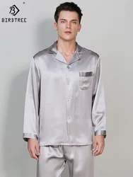 Birdtree-Ensemble de pyjamas à manches longues pour hommes, vêtements d'intérieur décontractés, vêtements de détente pour hommes, pantalons, vêtements de nuit trempés, Pure Injwear, 19 Momme, 100%, 2 pièces, S38008QM