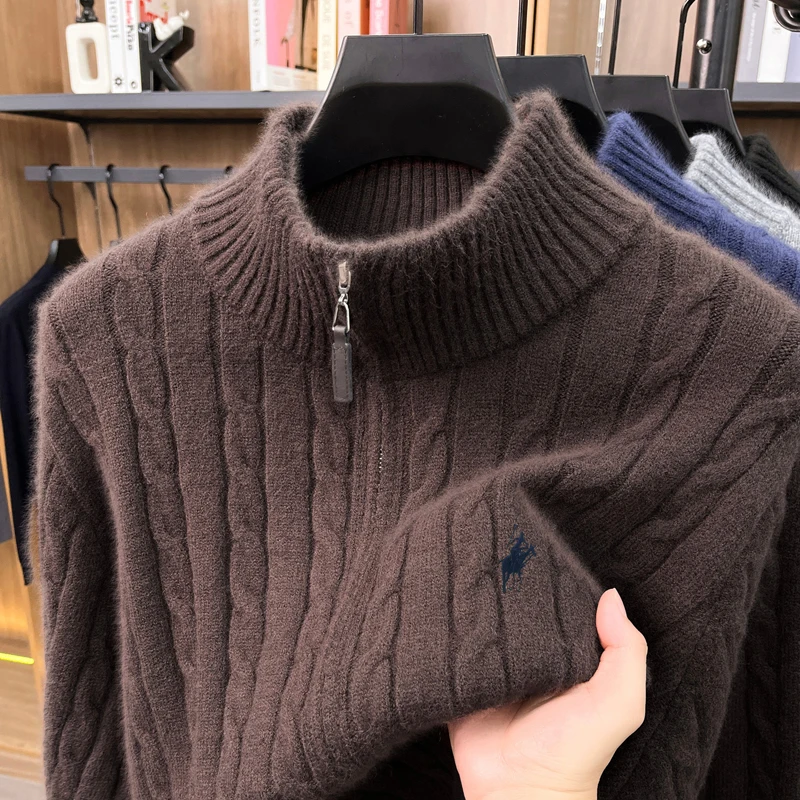 Hochwertiger Herren-Pullover Designer-Marke Klassischer Paul Pony Bestickter Reißverschluss Stehkragen Herbst Winter Koreanischer Lässiger Strickpullover – Detail 15