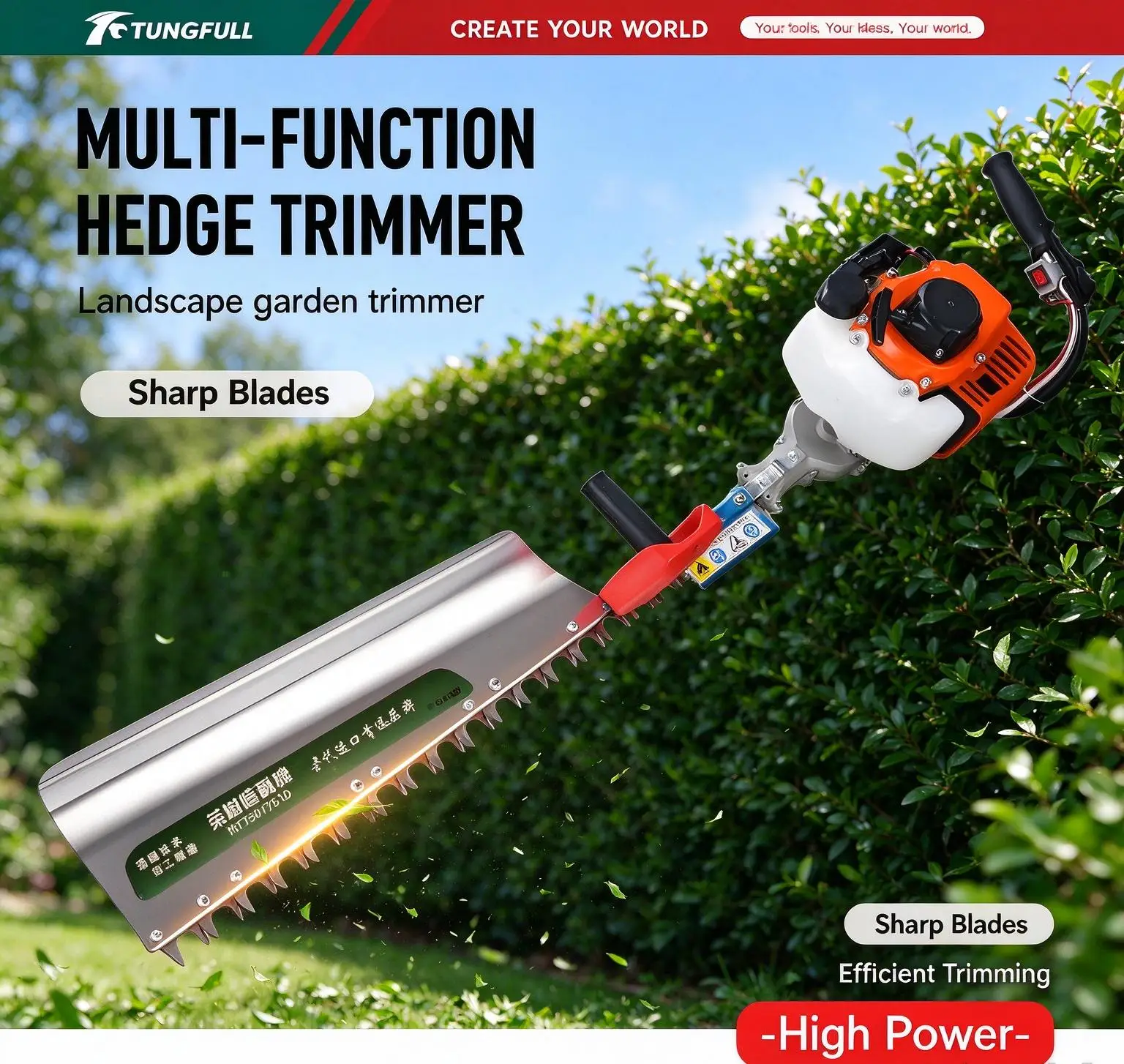 TUNGFULL Gas 98CC Tea Tree Pruner Hedge Trimmer Multifunctional Tea Picker Garden Pruning Tool for Rough Ground
