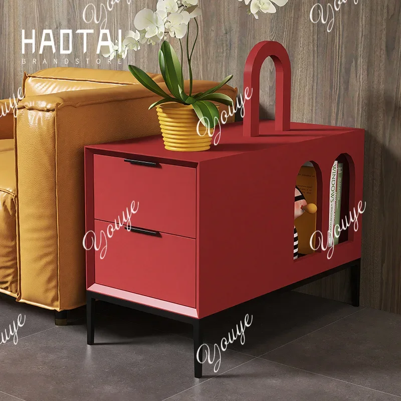 XM Italian Minimalist Sofa Side Cabinet Solid Wood Nordic Light Luxury Corner Table Modern Living Room Small Side Table Tea Stor