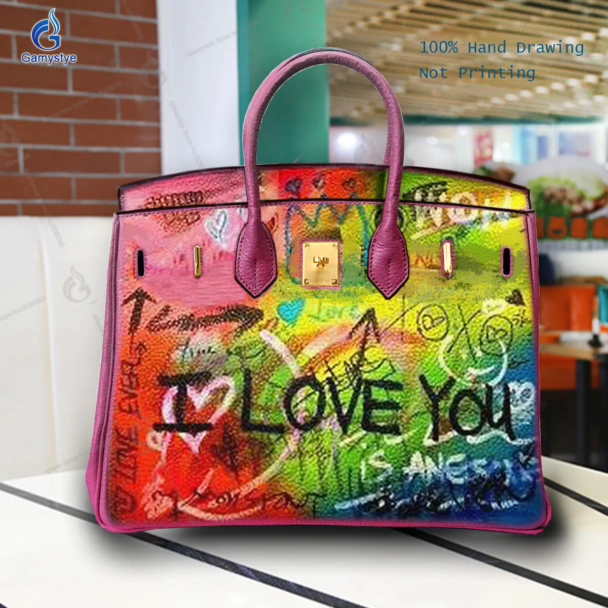 

Art Hand-Painting Colorful graffiti expressing love in English Customize Totes For women Handbags Designer Shoulder Bag Fashion