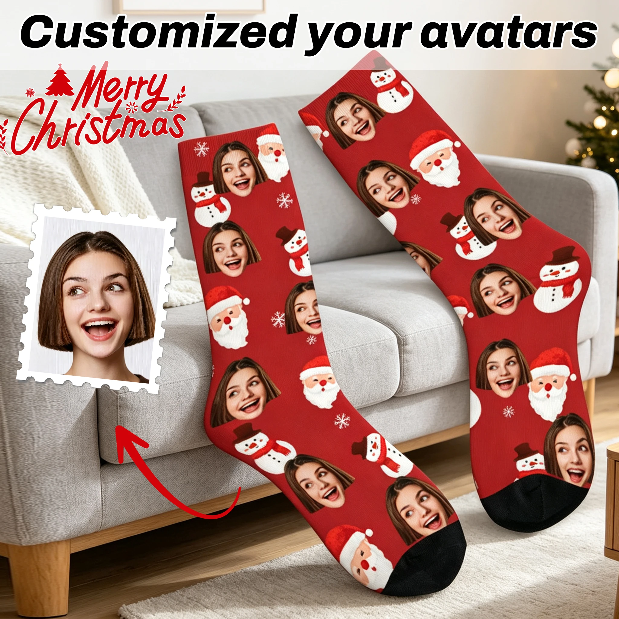 Custom Christmas Face Socks Custom Printed Personalized Funny Face Socks Gift For Mom Dad Girlfriend Boyfriend Her Him