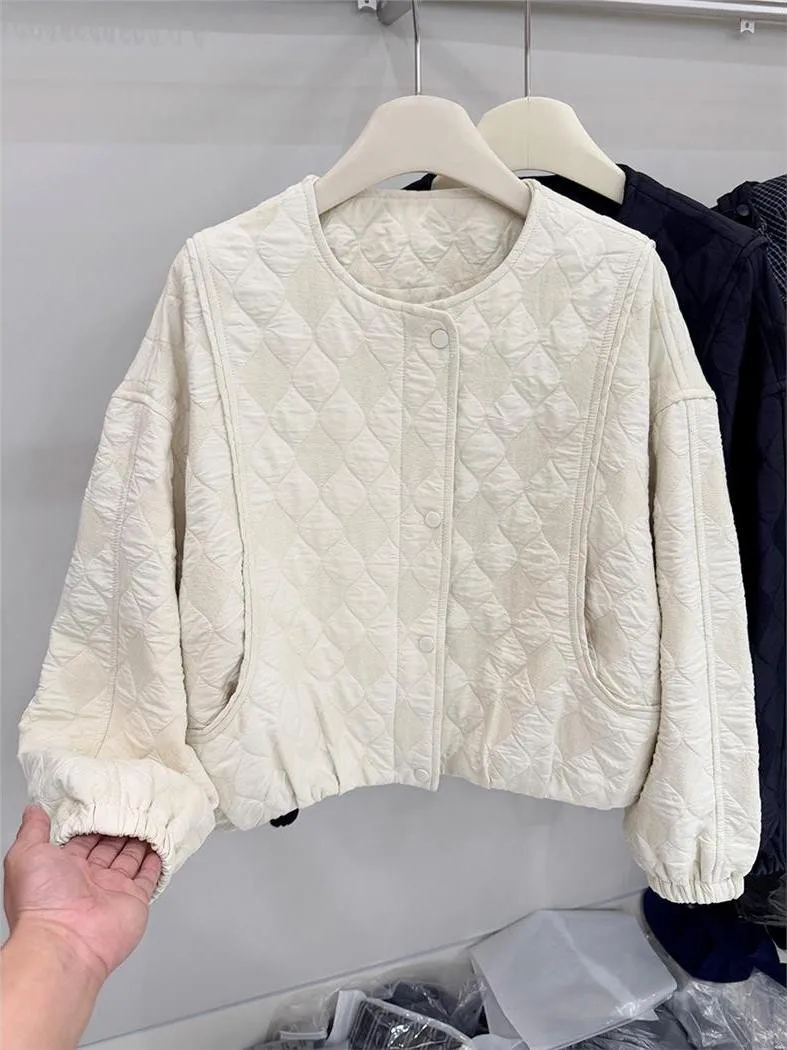 

Casual round Neck Short Jacket Women's Autumn 2026 New Loose Slimming Cotton Outerwear Knot Embellished Color
