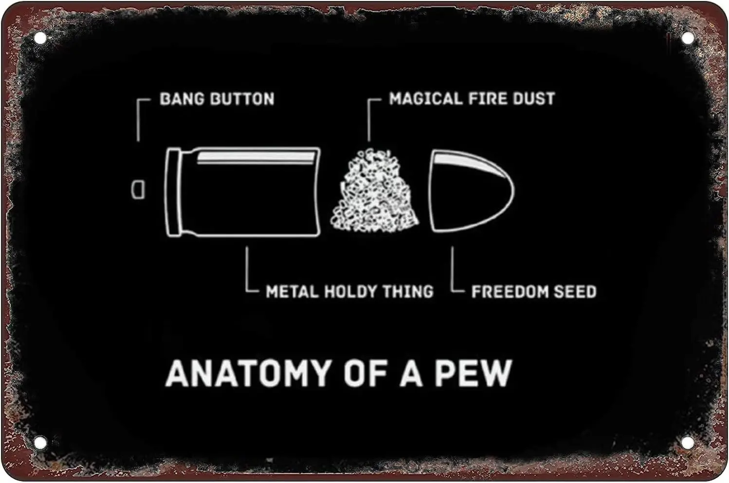 Funny retro tin sign Anatomy of A Pew Pewer Ammo Gun Amendment Meme for Home bars restaurants cafes bedroom Living room art Wall