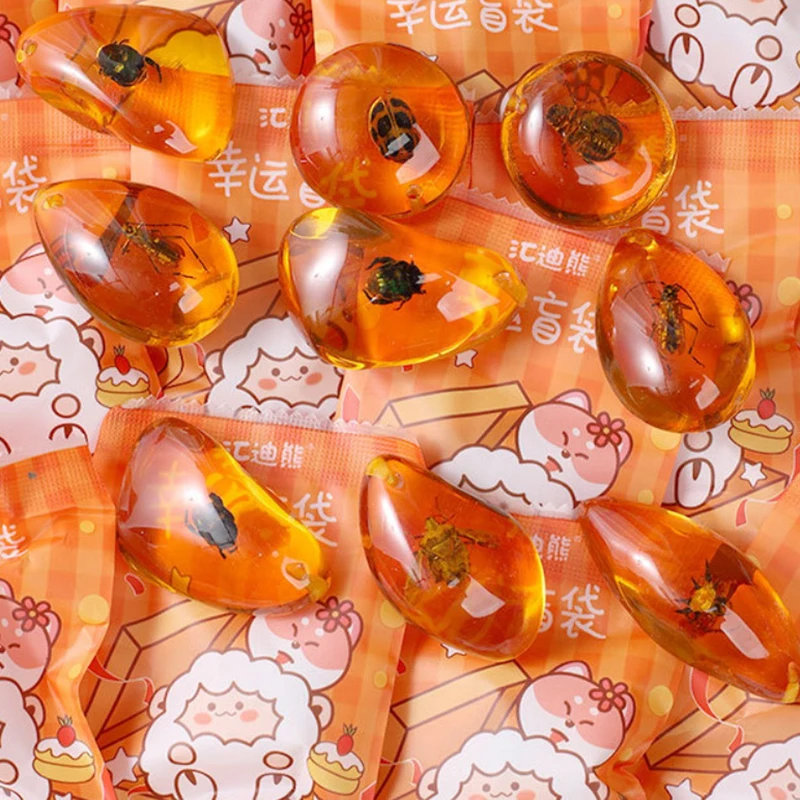 Sac aveugle ambre Surprise, Scorpion, crabe, papillon, abeille, insecte, pendentif ambre, jouets éducatifs pour enfants, insectes, artisanat cadeau