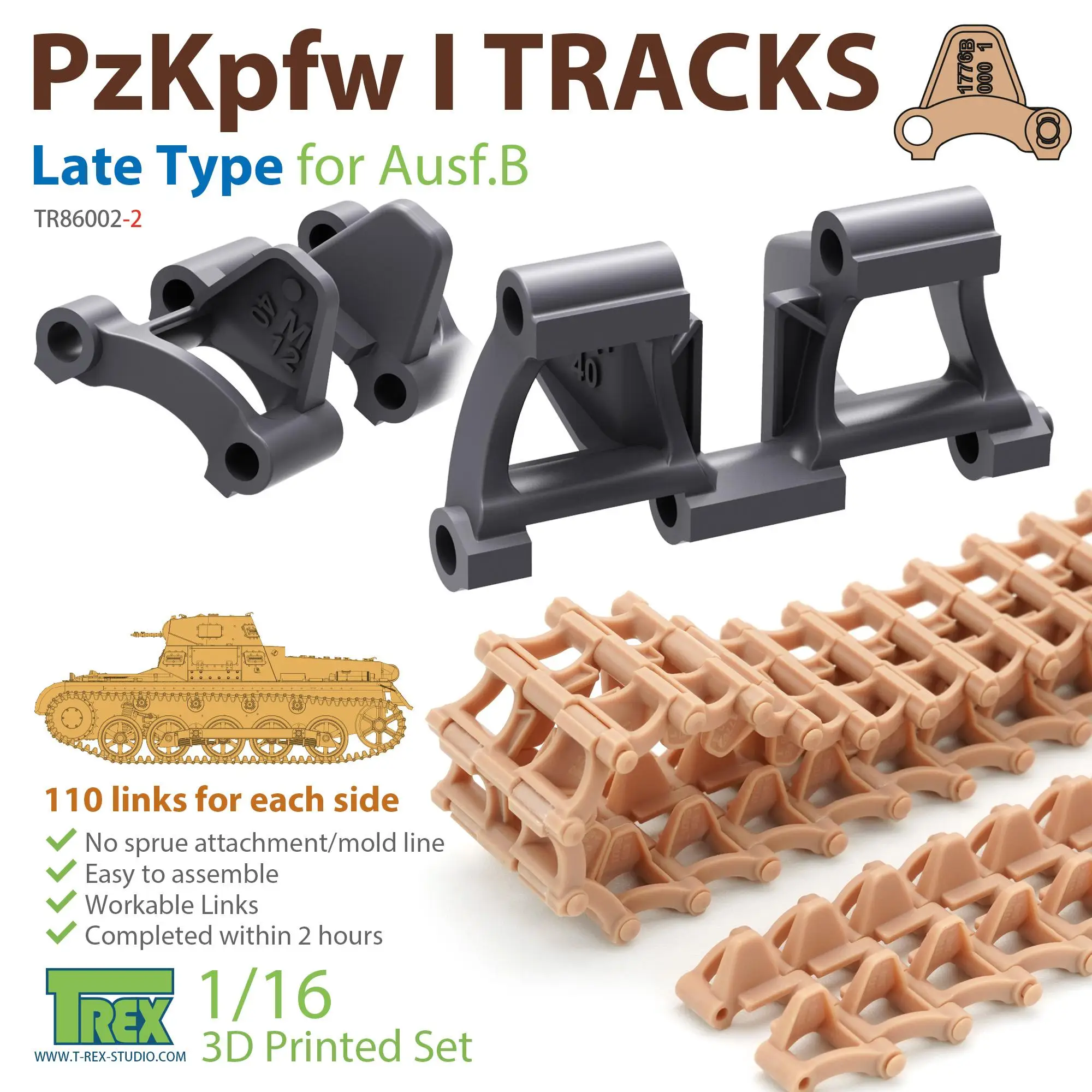 

T-REX 86002-2 1/16 SCALE PzKpfw I Tracks Late Type for Ausf.B