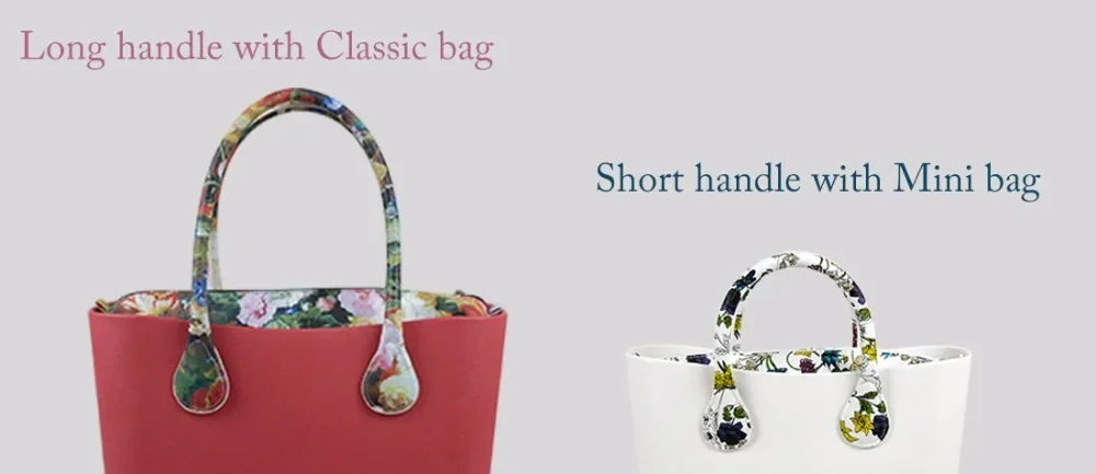 TANQU New 1 Pair Short Long Floral Print Soft Faux PU Leather Handle for Obag Classic Mini O Bag Women Shoulder Handbag