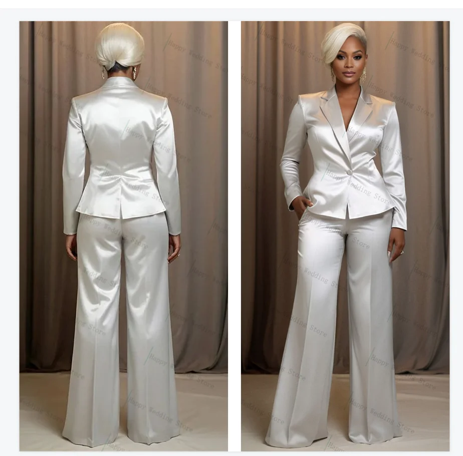 

Elegant Satin Women Suit Set 2 Piece Blazer+Pants Trousers Autumn Fall Formal Office Lady Customized Jacket Wedding Tuxedos Coat