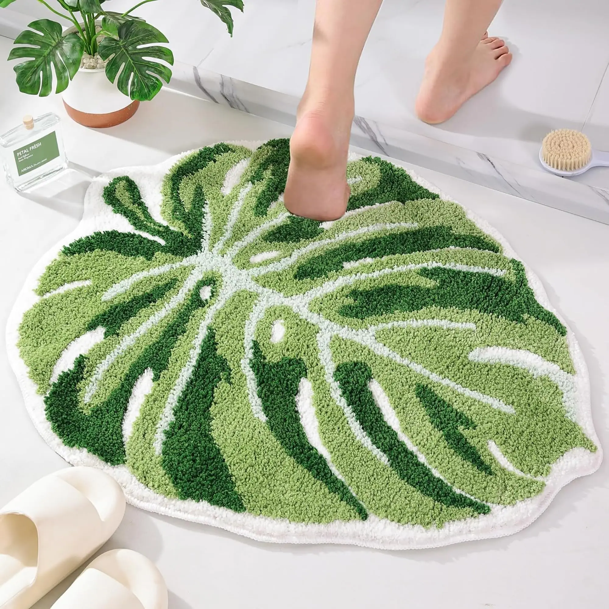 VIKAMA グリーンリーフパターンフロアマット 愛らしい植 - Kitchen Appliances Green のレビューと価格