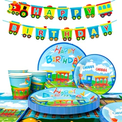 Train Birthday Party Supplies,66pcs Decorations Tableware Set - Train Plates and Cups Napkins & Banner Tablecloth etc