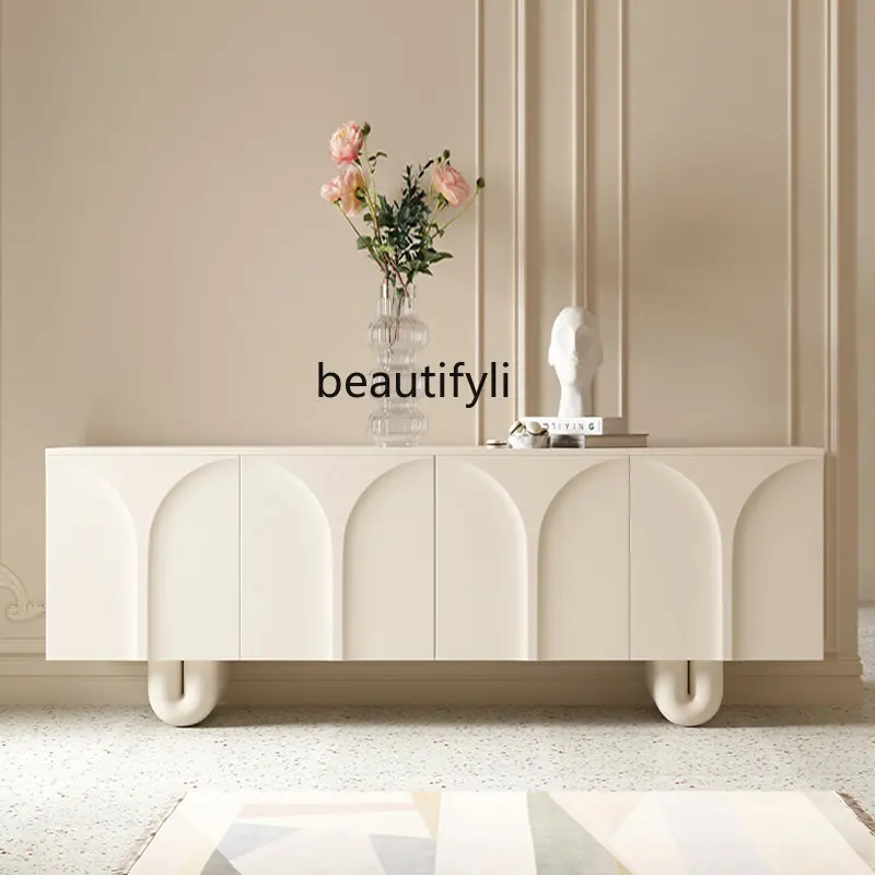 zq French Cream Style Sideboard Cabinet Carved Arched Door Semicircle Foot Hallway Locker against the Wall High Cabinet