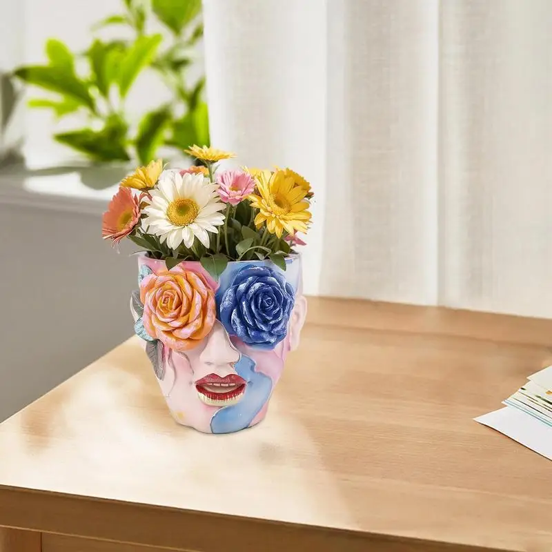 Face Flower Pot Head Planter Rose Eyes Art Abstract Resin Flower Pot Quirky Succulent Planter For Indoor Outdoor Plants Flower