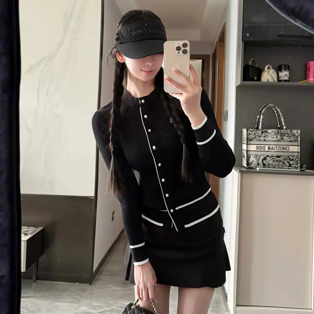 

Женский вязаный кардиган с длинными рукавами для гольфа, теплый, из премиального эластичного материала, удобная спортивная одежда