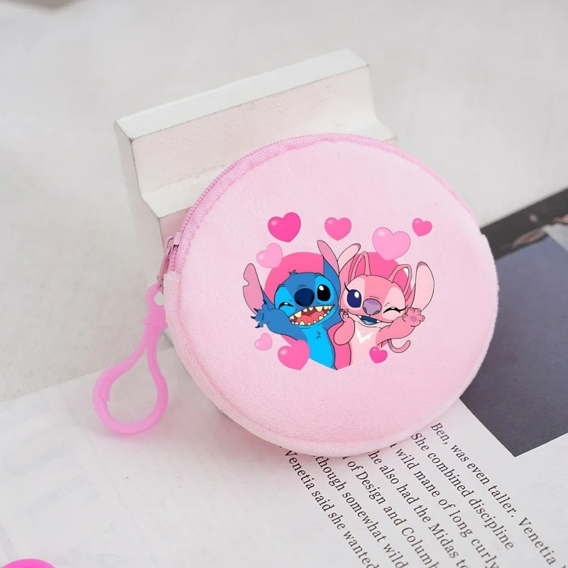 Disney Lilo & Stitch Round Coin Purse Cartoon 6 Color Plush Wallet for Women Portable Cute Lipstick Storage Bag Girls Xmas Gifts