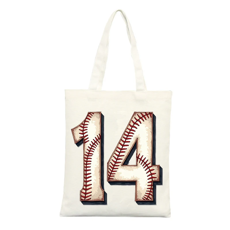 Baseball Stitch Number 14 Print Canvas Tote Bag, Retro Style for Casual Outings and Daily Use