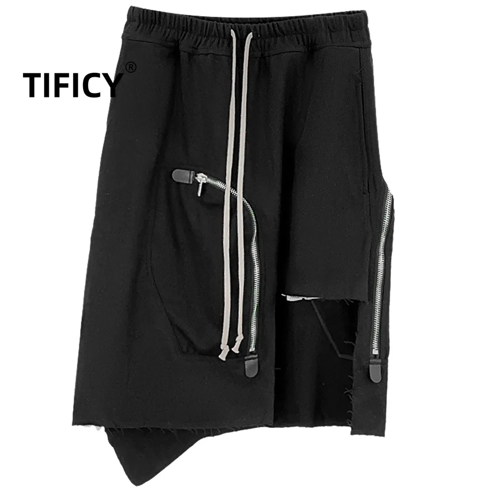 TIFICY High Street Women's Style | 24 Autumn/Winter RO British Style Irregular Zipper Cut Drawstring Half Body Black Short Skirt