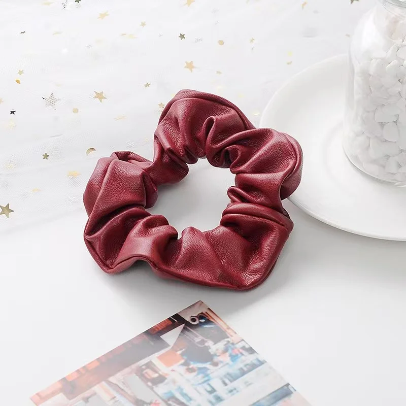 Fashion  Multicolour Rubber bands Leather Scrunchies Solid  For Women Girls Korean Elastic Hair bands Ponytail Hold Hair Accesso