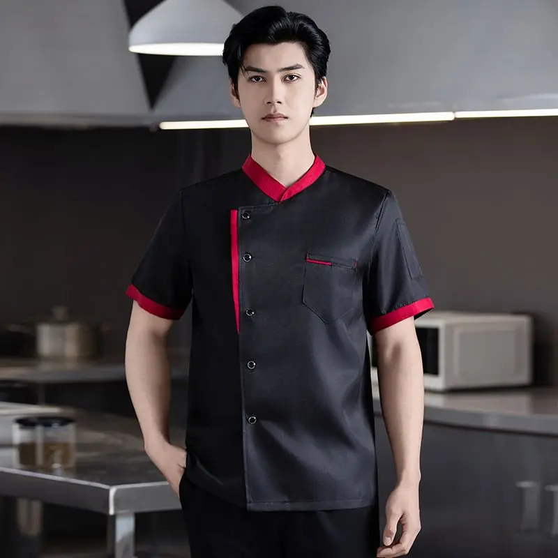 

Men Short Sleeves chef coat Kitchen Women Restauran Chef Uniform Cook Clothes Shirt New Pastry Works Top Cusomized Print Logo