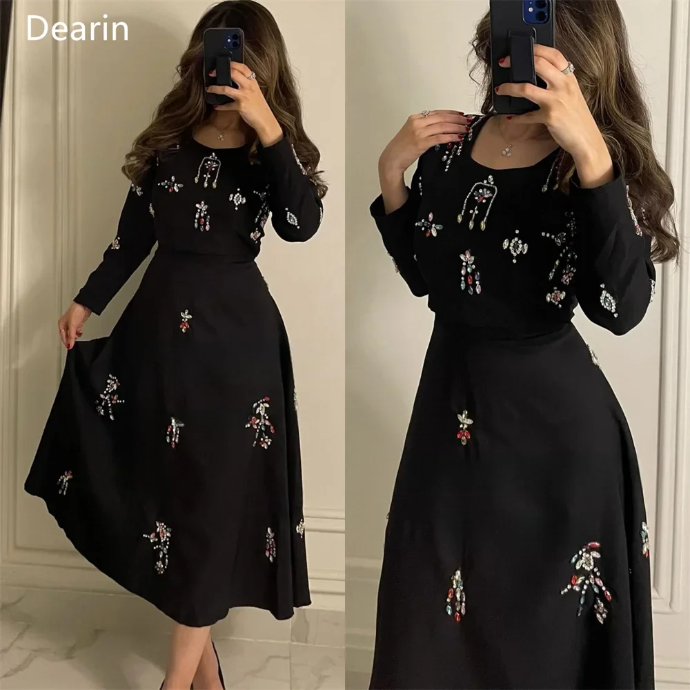 

Customized Formal Gown Evening Prom Dress Dearin Scoop Neckline A-line Tea Length Skirts Draped Bead Bespoke Occasion Dresses Wo