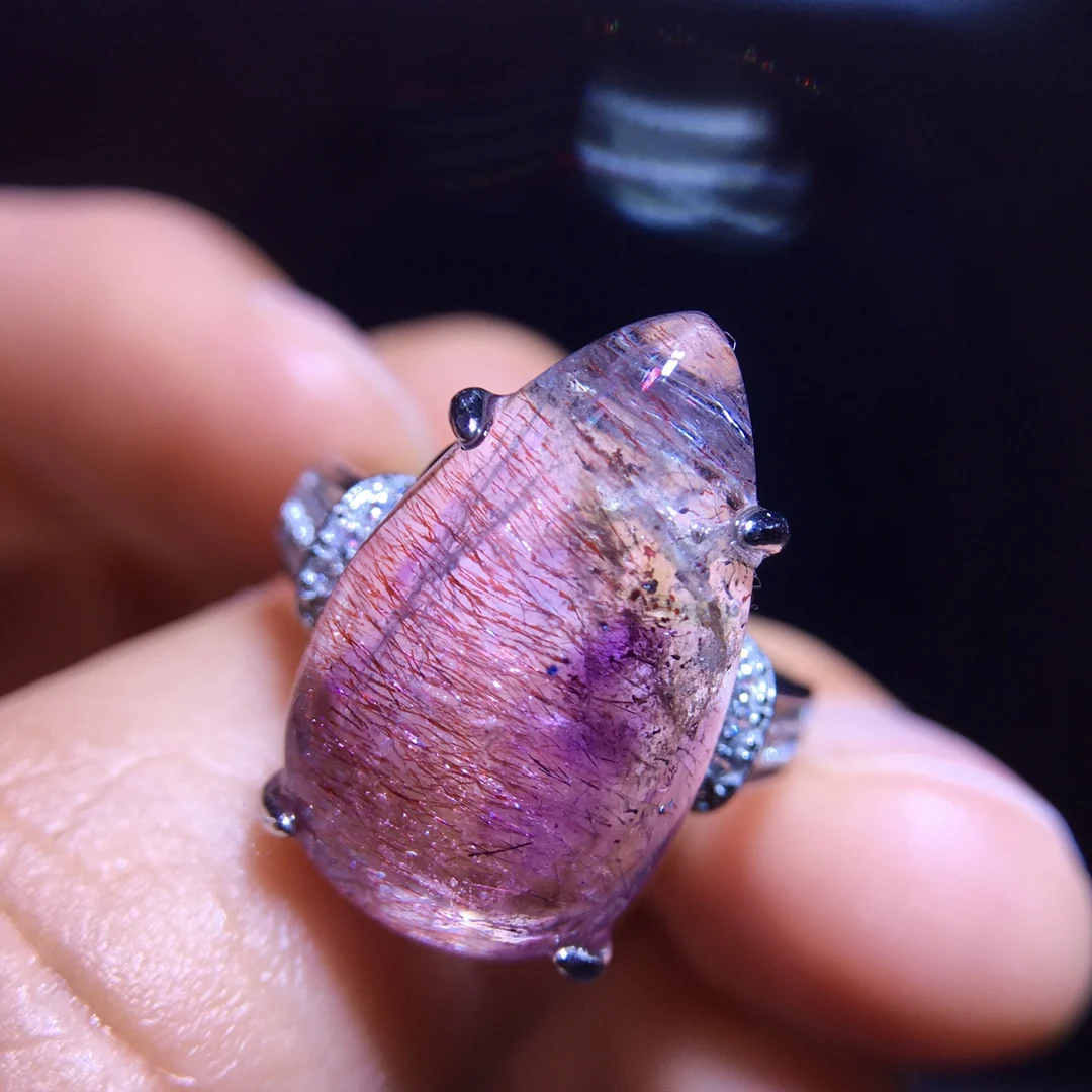 

Natural Red Super Seven 7 Lepidocrocite Quartz Adjustable Ring 18.7/11.5mm Red Rutilated Women Men Jewelry AAAAAA