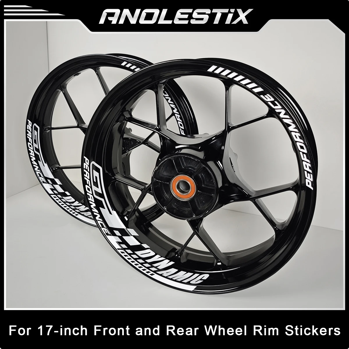 AnoleStix  Motorcycle Wheel Stickers Hub Decal Rim Stripe 17 Inch Fit For YAMAHA Honda Kawasaki Suzuki BMW KTM Triumph