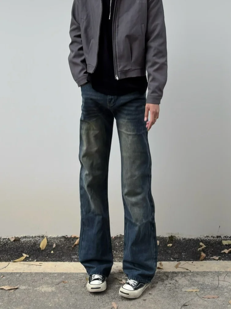 

Cleanfit American Sle Blue Jeans Men's High Street Straight Leg Micro Flared Slimming Commuting Pants Youth Faion