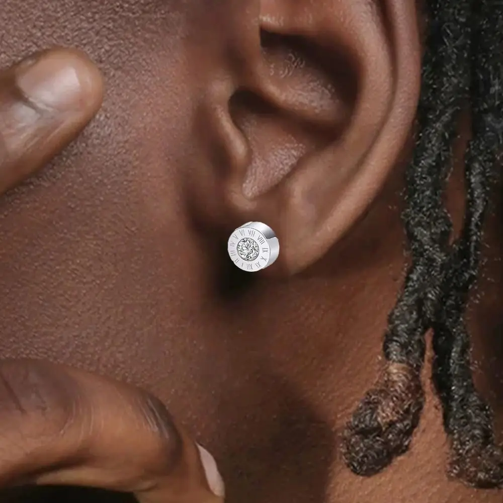 Micro Inlay Rhinestone Roman Numerals Stud Earring Earrings Korean Style Men Zircon Earrings Stainless Steel Hip Hop