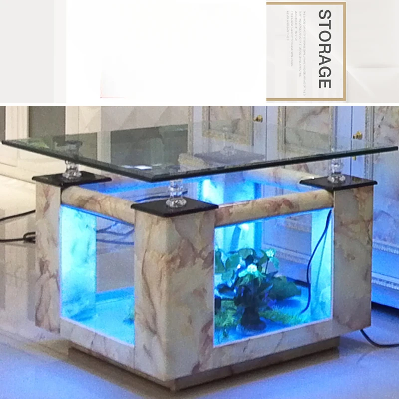 HLZ square coffee table fish tank with landscaping ecological turtle small glass tank