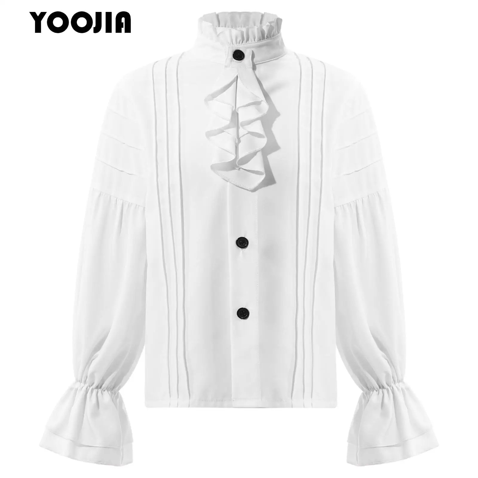 

Kids Boys Retro Renaissance Steampunk Victorian Long Sleeve Shirt Ruffled Medieval Pirate Shirts for Halloween Party Cosplay