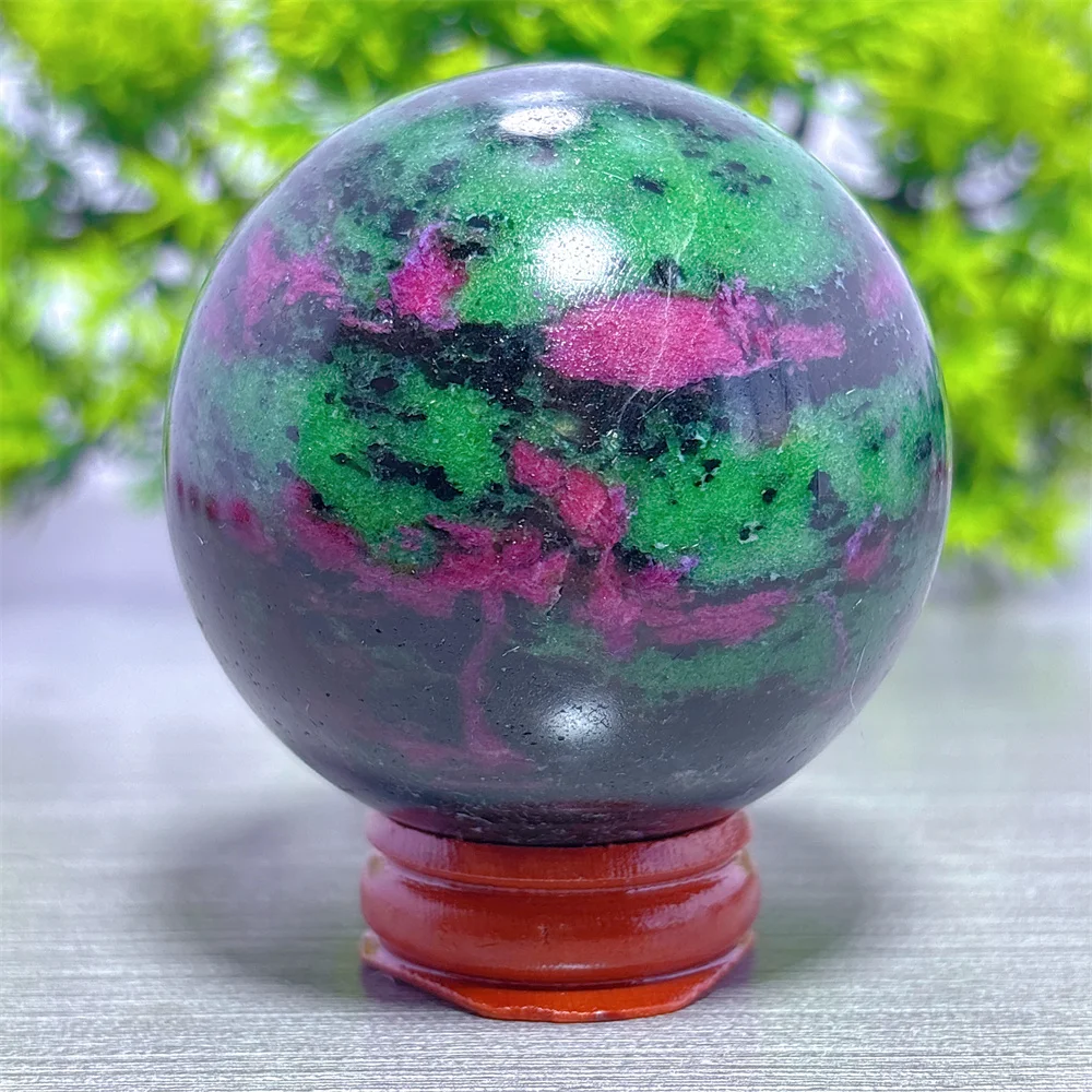 Ruby With Emerald Sphere Natural Crystal Home Decor Items Room Decor Luck Quartz Stone Garden Healing Energy Love Gifts + Stand