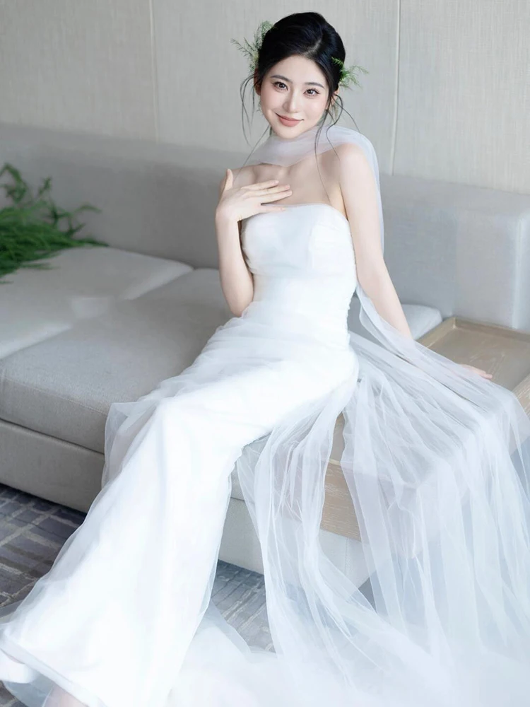 

Ele Simple Forest System Bridal Gown Wedding Dr with Train Waist Inning Fi Tail for Bride oming Ceremony