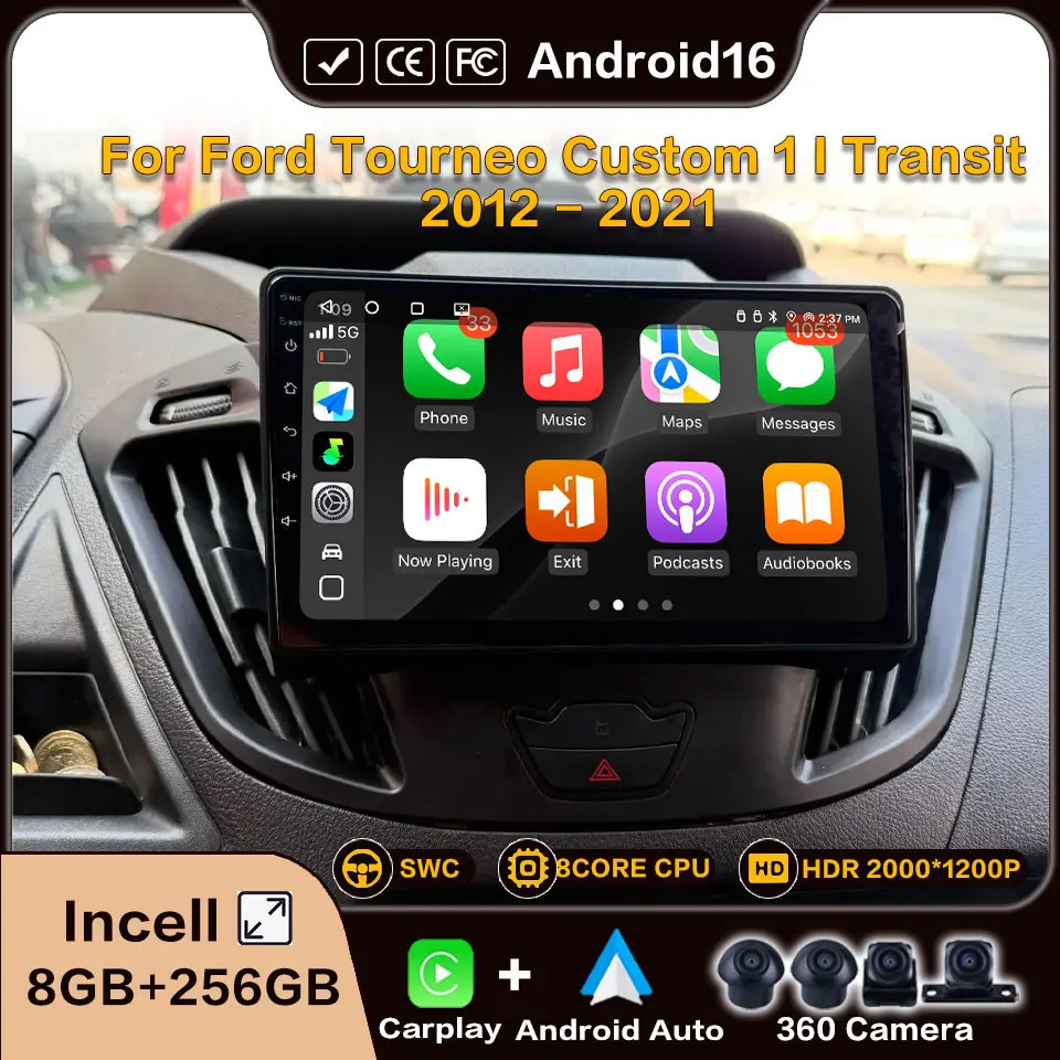 For Ford Transit Tourneo Custom 2012 - 2021 Carplay Android 16 Player Automotive Car Radio Multimedia 8Core Wifi Gps