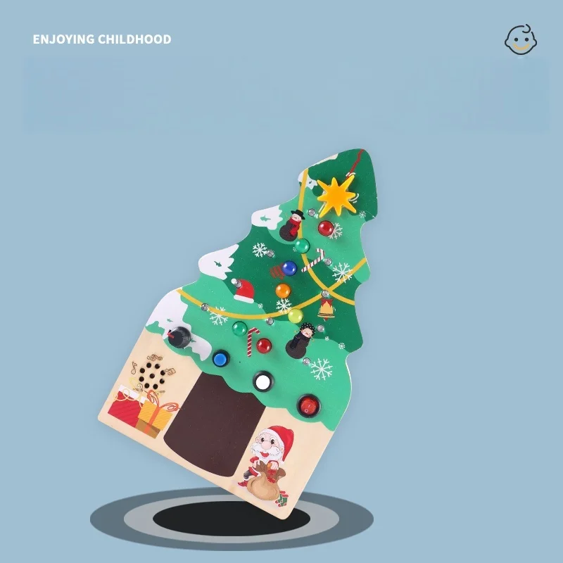 Montessori Christmas Tree Busy Board LED Educational Activity Developing Sensory Board Motor Skills New Year Gifts for Kids