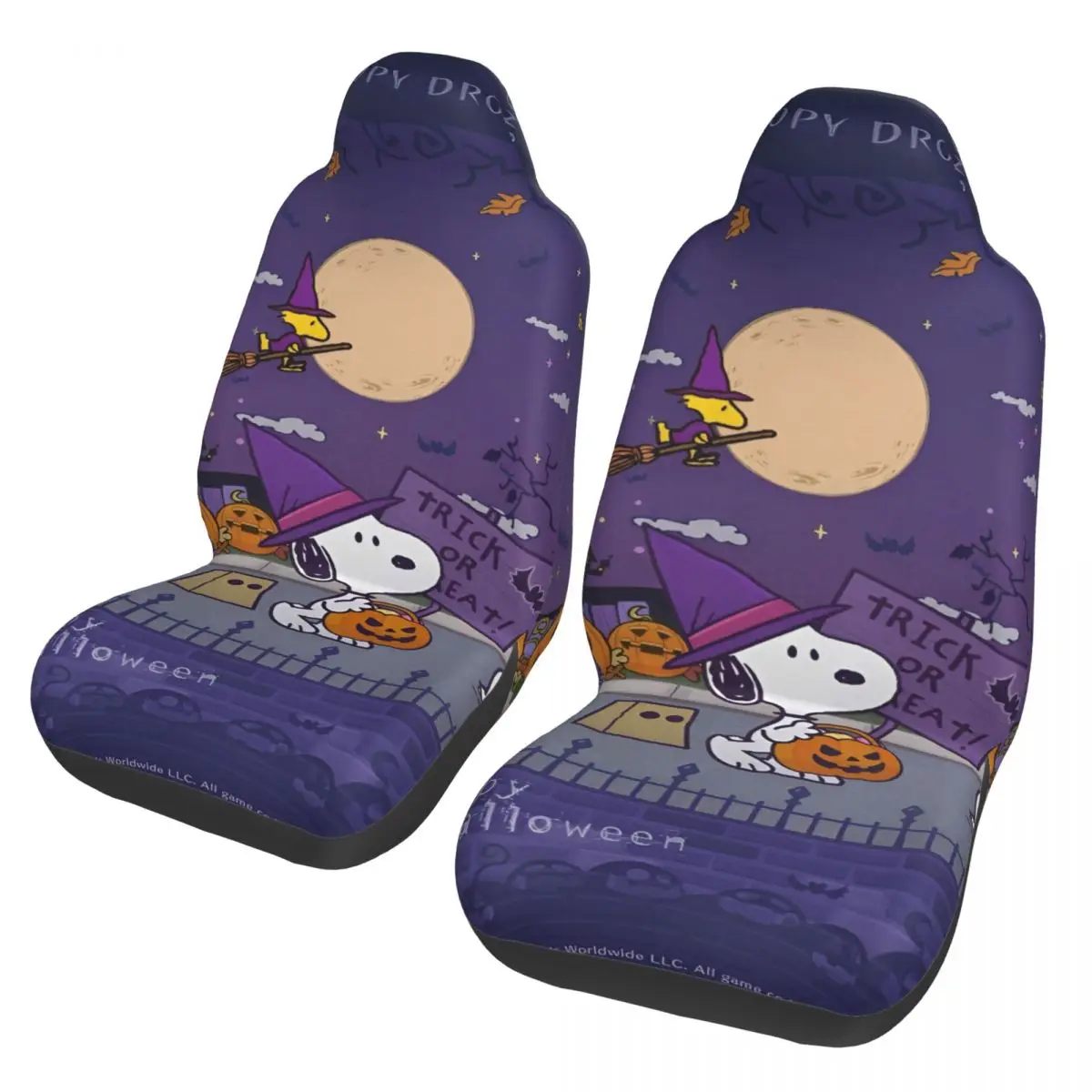 

Чехлы на автомобильные сиденья Snoopy Cartoon Halloween для легковых автомобилей, грузовиков и внедорожников, универсальные чехлы на передние сиденья, комплект из 2 шт.