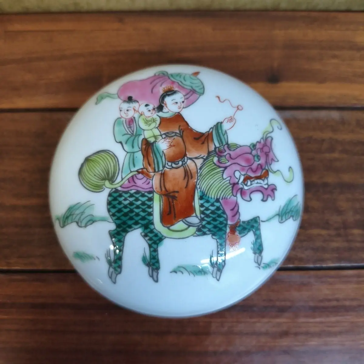 Old Collection Rouge Container Seal Ink Paste Box Kylin Sending Son Pattern Decorative Storage Box