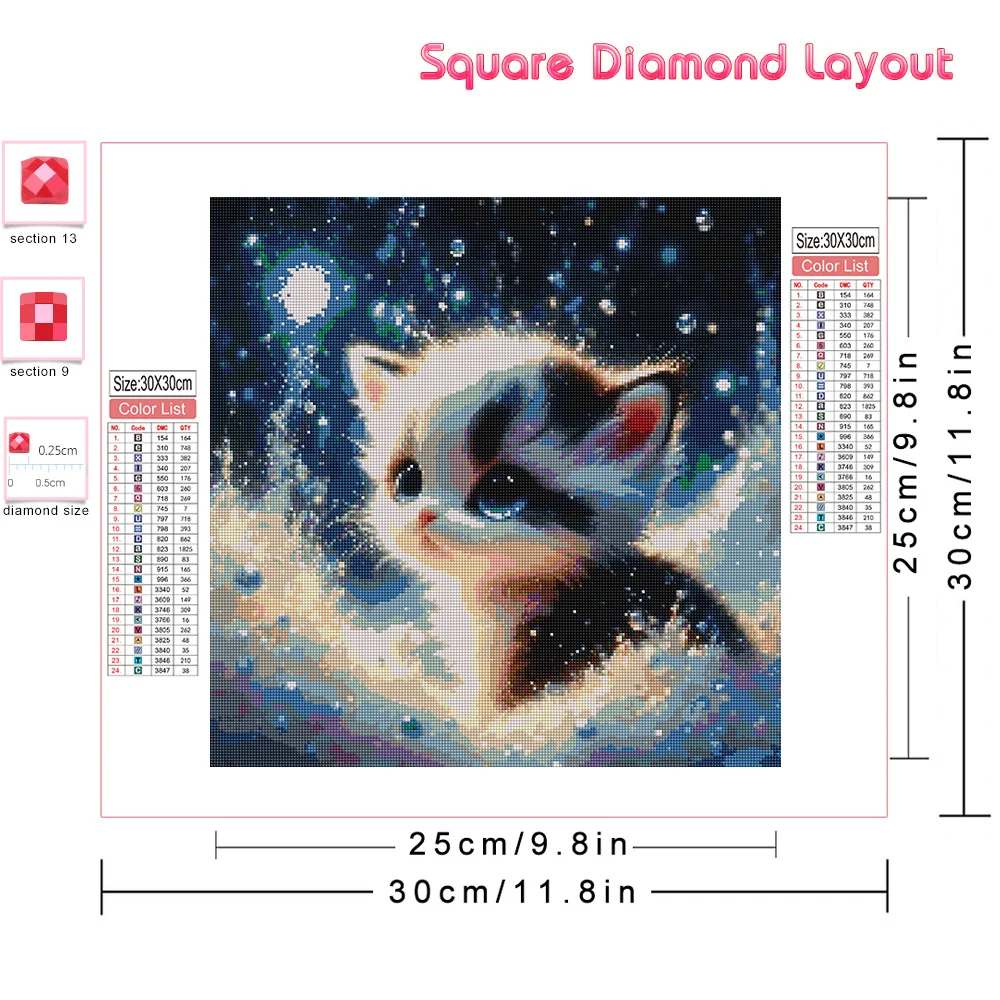 Huacan New Arrivals Diamond Painting Animal Full Round Square Drill Mosaic Cat Art Home Decor Set Picture Of Rhinestones